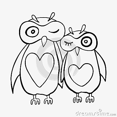 Two cute decorative owls. Vector Illustration