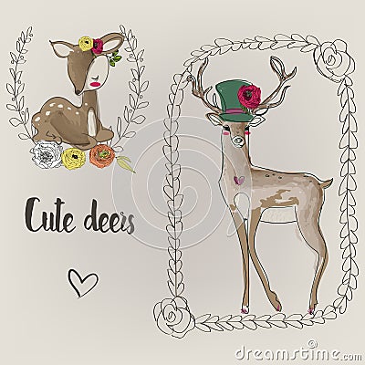 Two cute deers Vector Illustration