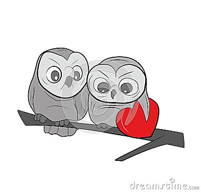 Two cute drawn Owls sits on a branch. vector illustration Vector Illustration