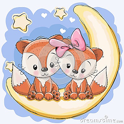 Two Cute Foxes Vector Illustration