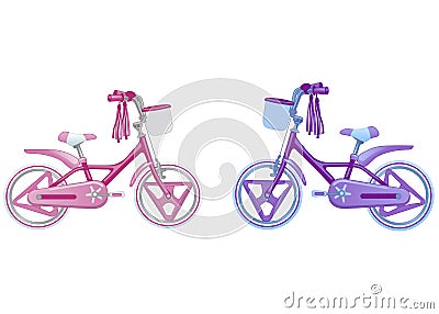 Two cute kids bicycles. Vector illustration isolated on white background Cartoon Illustration