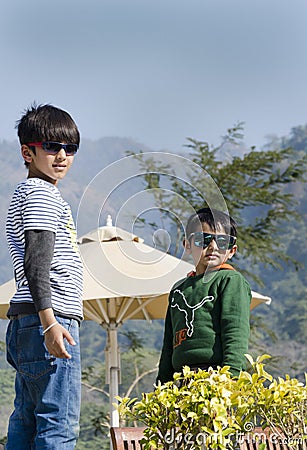 Two stylish kids having fun Editorial Stock Photo