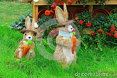 Two cute little easter bunnies Stock Photo