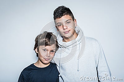 Two Cute Looking Kid Brothers Stock Photo