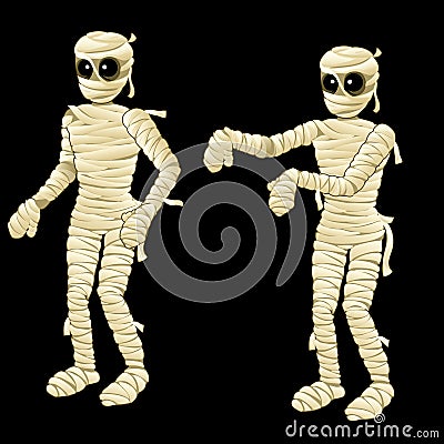 Two cute mummy on a black background Vector Illustration