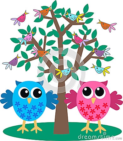 Two cute owls Stock Photo