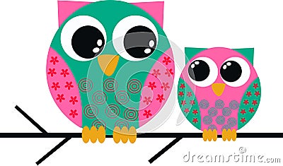 Two cute owls Vector Illustration