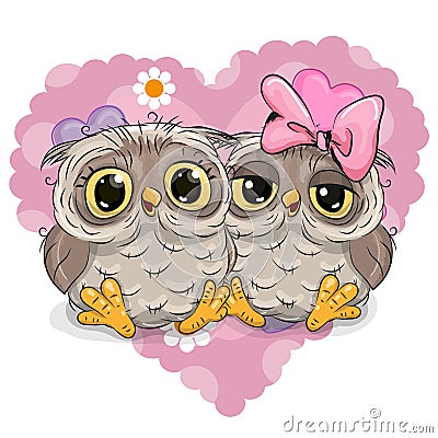 Two Cute Owls Vector Illustration