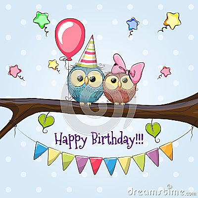 Two Cute Owls Vector Illustration