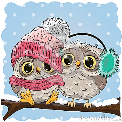 Two cute owls Vector Illustration