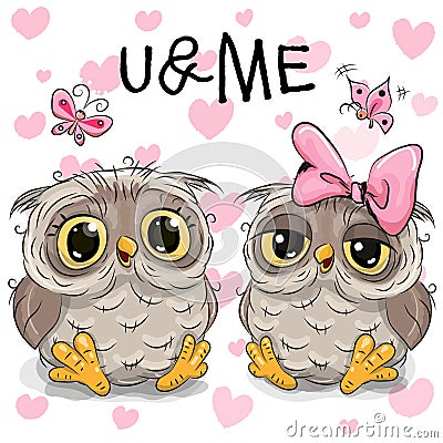 Two Cute Owls Vector Illustration