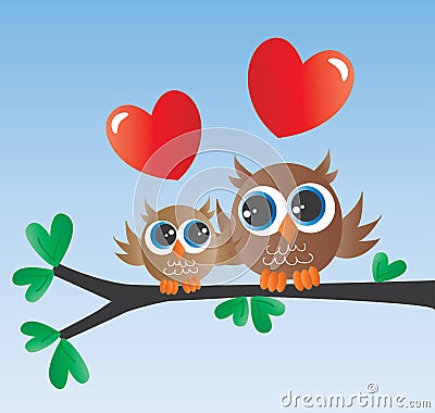 Two cute owls love family newborn Stock Photo