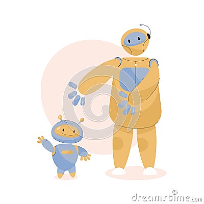 Two cute robots assistants. Robotic machines with artificial intelligence Vector Illustration