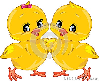 Two cute smiling chicks Vector Illustration