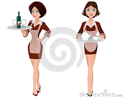 Two cute waitress Vector Illustration