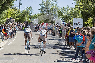 Two Cyclists on Mont Ventoux - Tour de France 2016 Editorial Stock Photo