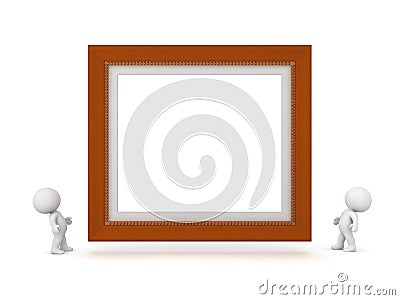 Two 3D Characters Looking Up at Large Decorated Diploma Frame Stock Photo