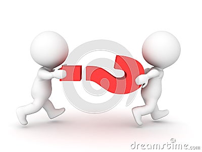 Two 3D Characters running and carrying a question mark symbol Stock Photo