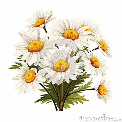 Realistic White Daisy Clipart: Meticulously Detailed Vector Illustration Cartoon Illustration