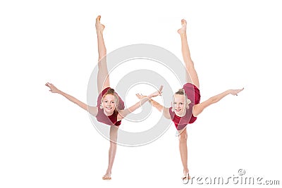 Two Dancer Girls Doing Standing Backbend Stock Photo - Image: 65276281