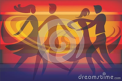 Two Dancing couples. Vector Illustration