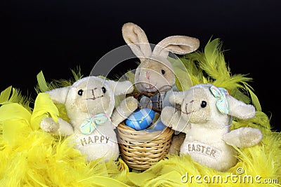 Two decorative hapy easter sheep white easter bunny Stock Photo