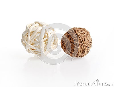 Two decorative wicker wooden balls Stock Photo