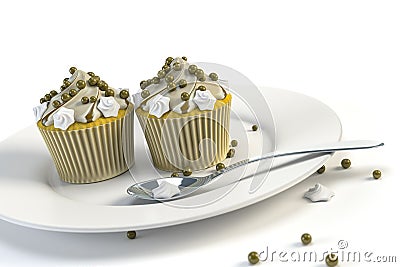 Two delicious cupcakes on a plate Stock Photo