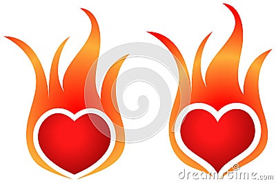 Fire flame heart shape logos Vector Illustration