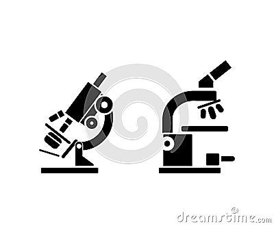 Two detailed monocular microscopes with different objective lenses icon set Vector Illustration