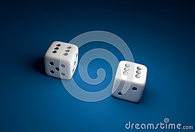 Two dice with number six on blue casino background Stock Photo