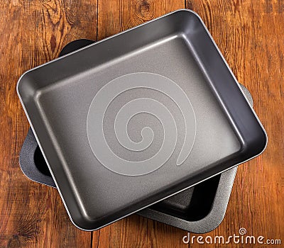 Top view of two different empty rectangular nonstick oven trays Stock Photo