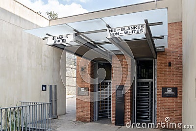 Two different entrances to Apartheid Museum, one for Whites and second for Non-Whites Editorial Stock Photo