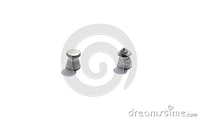Two different kinds of metal pellets, pneumatic gun ammo, pointy and dull, sharp and dull objects simple abstract concept. Stock Photo