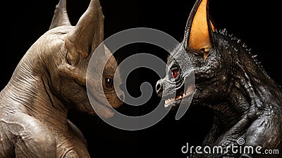 Two different looking gargoyle monsters lookin to each other, AI Stock Photo