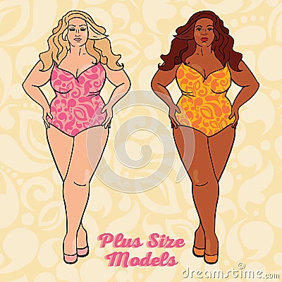 Two different nation ladies in swimsuits Vector Illustration