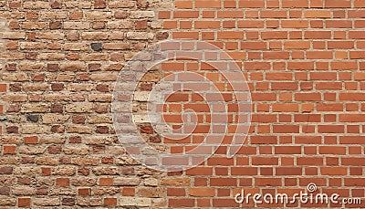 Two different pattern brick wall together Stock Photo