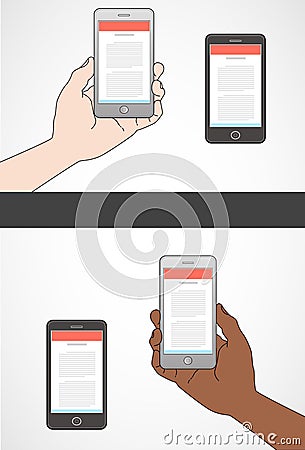 Two different Smartphones with hands Vector Illustration