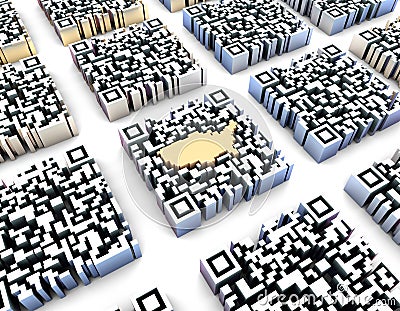 Two-dimensional code data transmission and US maps, financial transactions and identification Stock Photo