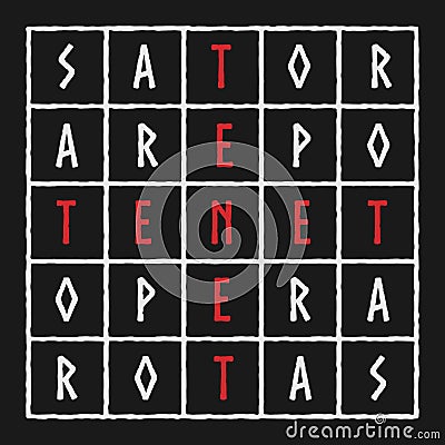 Two-dimensional word square containing the five-word Latin palindrome, Sator Square. Sator, Arepo, Tenet, Opera and Rotas. It Vector Illustration