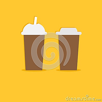 Two disposable coffee paper cups icon. Flat design Vector Illustration