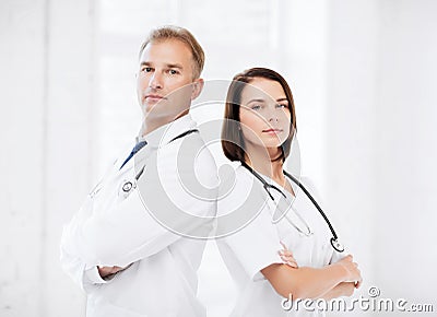 Two doctors with stethoscopes Stock Photo