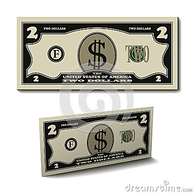 Two dollar paper bill banknote Vector Illustration