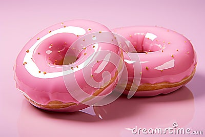 two donuts on a pink surface Stock Photo