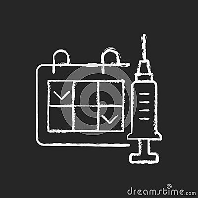 Two dose vaccination chalk white icon on black background Vector Illustration