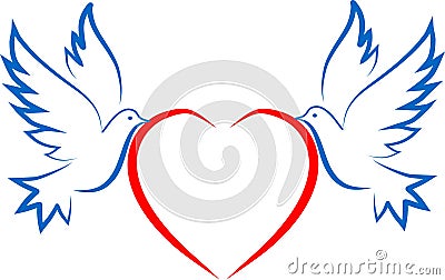 TWO DOVE AND HEARTS Vector Illustration