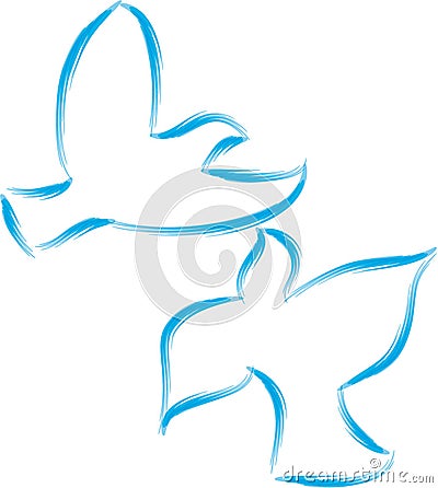 Two doves flying together Vector Illustration