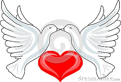 Two doves with heart Stock Photo