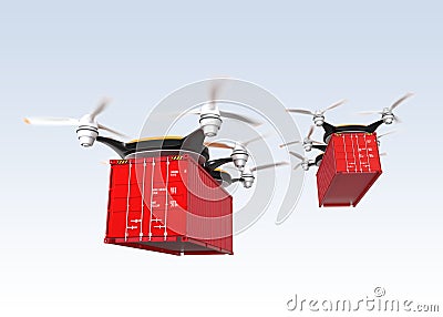 Two drone carrying cargo containers Stock Photo