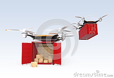 Two drone carrying cargo containers Stock Photo